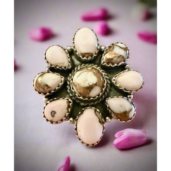 Angel Dahlia Turquoise Cluster Ring Adjustable 5-10 - Picture 1 of 5